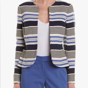 Anne Klein Blue & White Striped Collarless Tulip Cotton Blazer Jacket Women’s 4